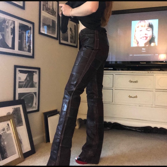 Vintage Leather Patchwork Pants Size 